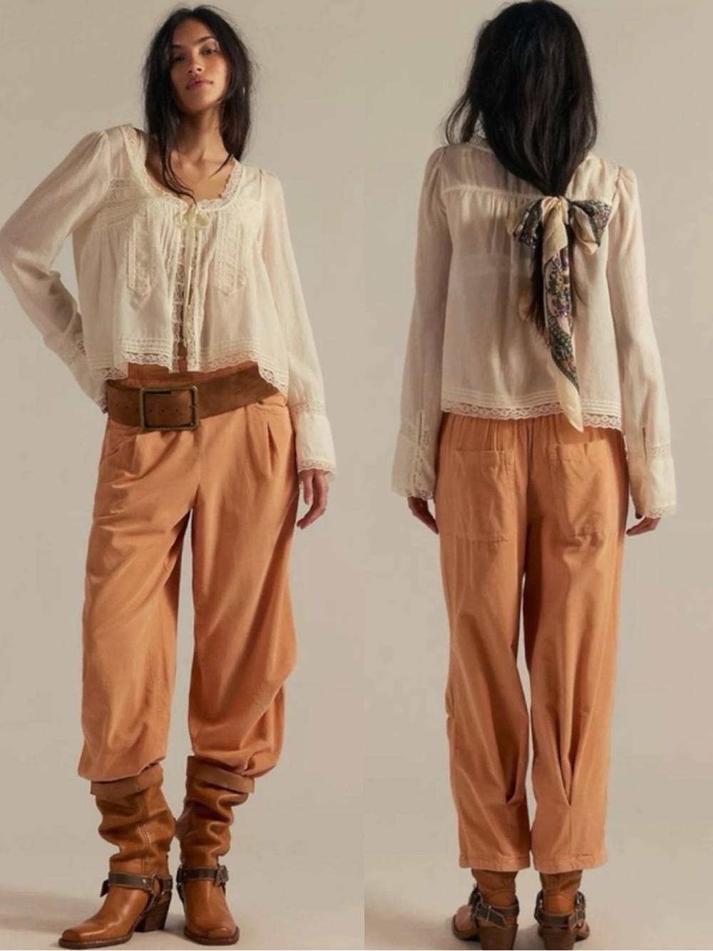 Free People Nice Choice Cord Jeans Peach Pansy Size Large Barrel Harem Pull On